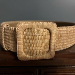 Talbots Natural Woven Straw Belt with Square Buckle